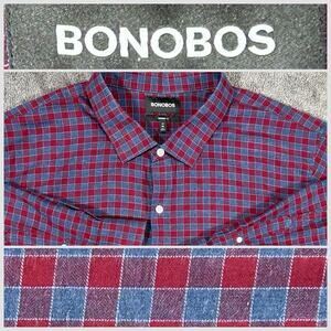 Bonobos Men 4XL Prominent Fit Flannel Shirt Casual Red Grey Plaid 100% Cotton